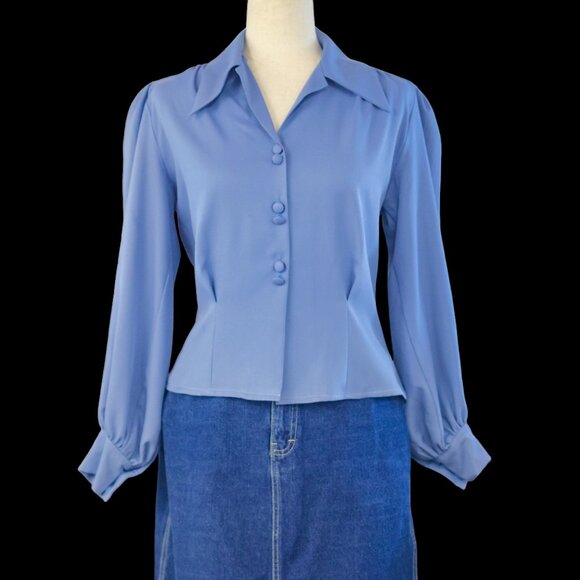 Freddies of Pinewood Tops - FREDDIES OF PINEWOOD * Rockabilly Periwinkle Spellbound Blouse Top * Medium